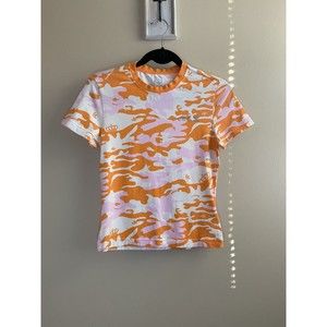 Adidas Missy Elliott Womens Respect Me Orange Camo Baby Tee Shirt Top Sz S
